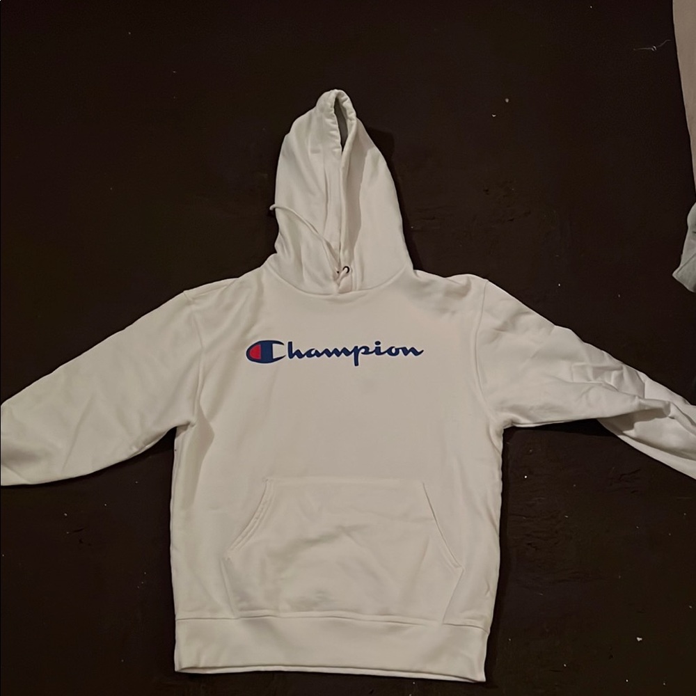 Champion White Hoodie with Blue Logo